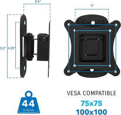 Small TV Wall Mount for 19–32 Inch Flat Screen Tvs | Tilt and Swivel TV Wall Mount | Low Profile 2.4” Design | VESA 75X75 100X100 | Single Stud Installation | 44 Lb Capacity5