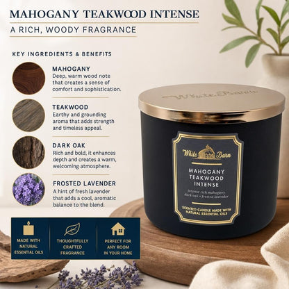 Bath and Body Works, White Barn 3-Wick Candle White Bard Oils - 14.5 Oz - 2021 Core Scents! (Mahogany Teakwood Intense)3