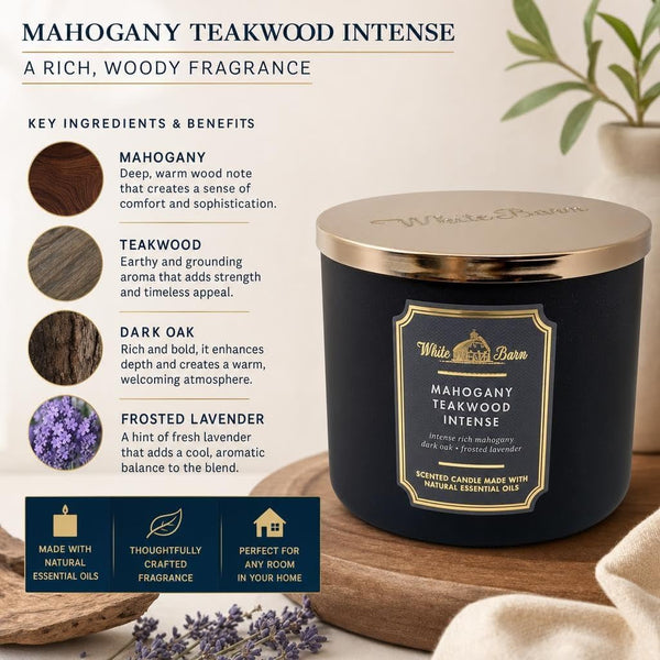 Bath and Body Works, White Barn 3-Wick Candle White Bard Oils - 14.5 Oz - 2021 Core Scents! (Mahogany Teakwood Intense)3