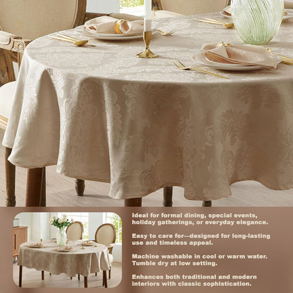 Barcelona Luxury Damask Fabric Tablecloth, 60” Wide X 102” Oval, Golden Beige, 100% Polyester, No Iron, Soil Resistant Dining Room, Party and Banquet Table Cover3