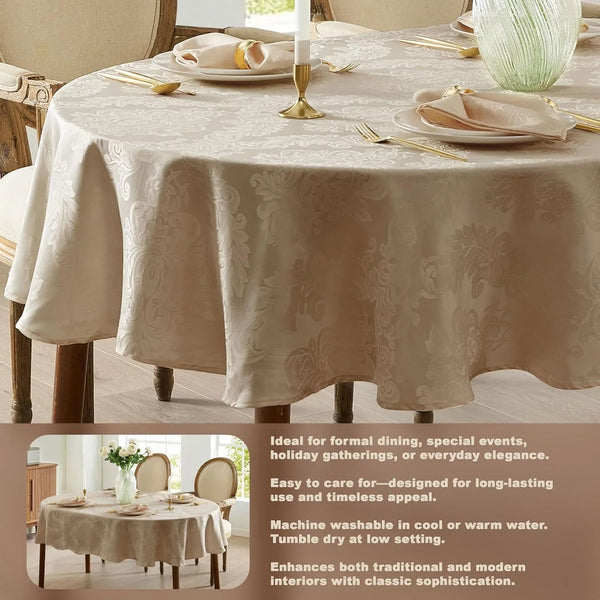 Barcelona Luxury Damask Fabric Tablecloth, 60” Wide X 102” Oval, Golden Beige, 100% Polyester, No Iron, Soil Resistant Dining Room, Party and Banquet Table Cover3