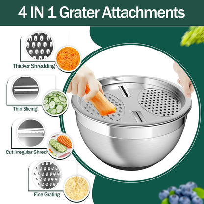 Mixing Bowls with Airtight Lids, Stainless Steel Mixing Bowl Set with 3 Nesting Kitchen Metal Bowls, Colander & Grater, Non-Slip Bottoms, Size 1.5, 2.5, 5 QT, Great for Mixing & Serving, Black5