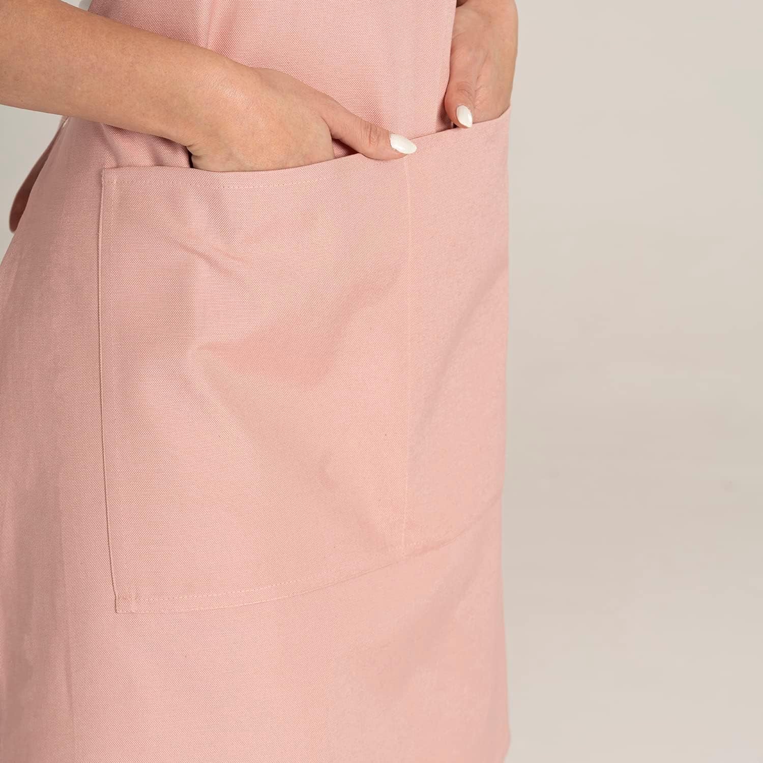 kitchen-apron-for-women-men-waterdrop-resistant-adjustable-button-premium-cotton-cooking-apron-with-2-pockets-gift-15-color-option-powder-pink