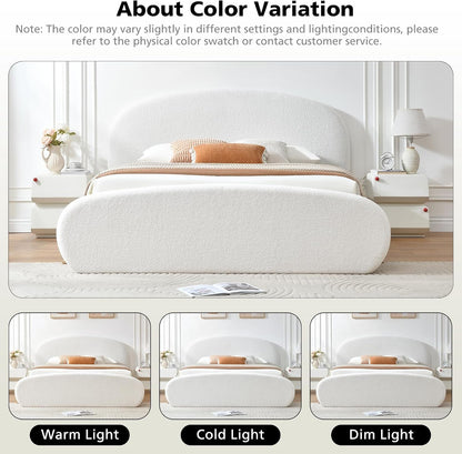 Full Side-Lift Storage Bed Frame, Upholstered Platform Bed with Curved Silhouette Headboard & Footboard, Bouclé Texture, Removable Headboard Cover, No Box Spring Needed, Cream White9