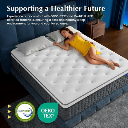 Queen Mattress, 12" Medium Firm Hybrid Mattresses, Mattress Queen Size in a Box with Individual Pocket Springs for Motion Isolation &Pressure Relief,Certipur-Us &OEKO-TEX Certified,365 Nights Trial5