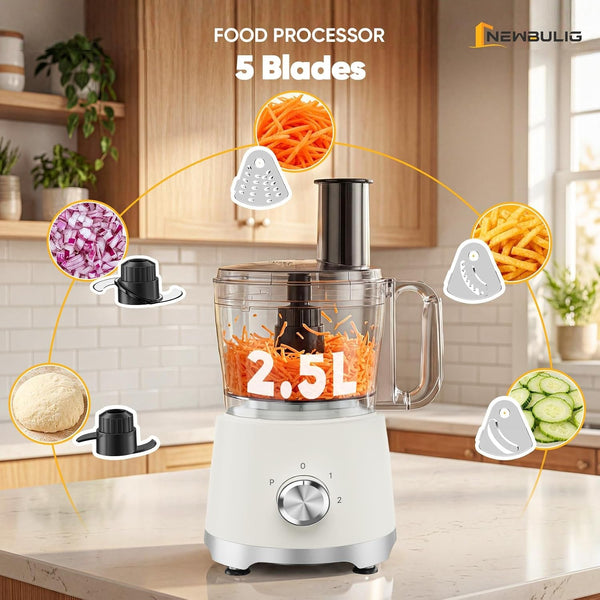 10.5 Cups Food Processor, Versatile Food Processors with 5 Blades, 600W Powerful Meat Grinder for Slicing, Shredding, Chopping, Kneading, Dishwasher Safe, for Meat, Vegetables, Fruit, Dough2