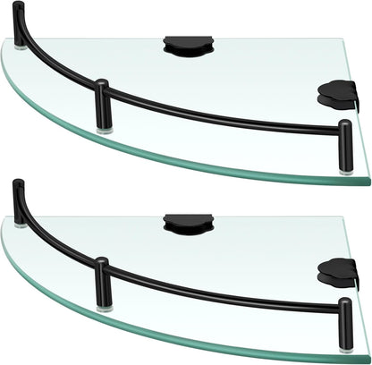 2 Pcs Corner Shower Shelf 2-Tier Glass Corner Shelf Stainless Steel Wall Mounted Bathroom Organizer for Storing Shower Gel Shampoo Brush, 9.25 Inches (Black)1