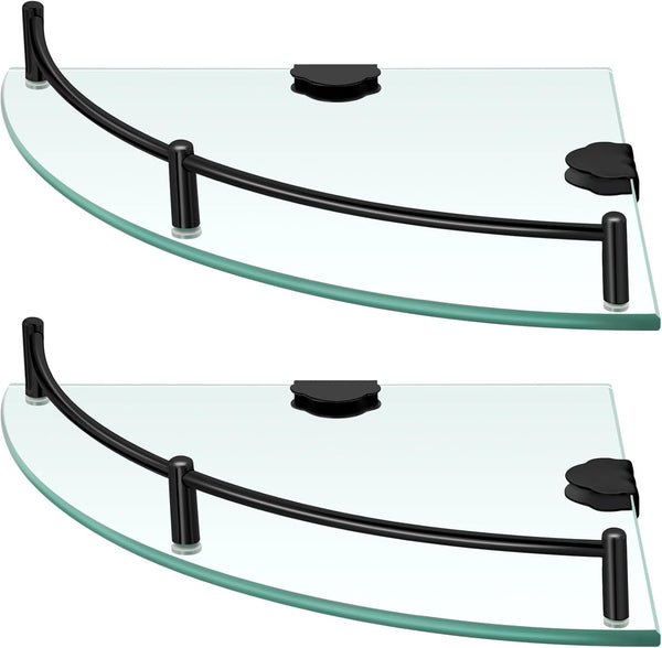 2 Pcs Corner Shower Shelf 2-Tier Glass Corner Shelf Stainless Steel Wall Mounted Bathroom Organizer for Storing Shower Gel Shampoo Brush, 9.25 Inches (Black)1