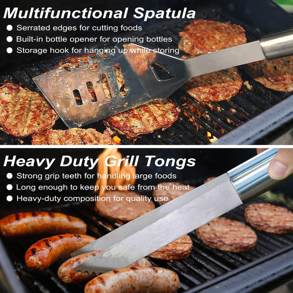 22PCS Heavy Duty BBQ Grill Accessories Set, Non-Slip Grill Tools for Outdoor Grill Set Stainless Steel Grill Utensils Set, Deluxe Grilling Tools Set in Aluminum Case Ideal Gifts for Men Silver4