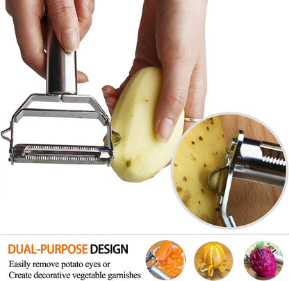 Potato Apple Vegetable Peeler Julienne Peeler for Kitchen - 3 in 1 Y Peeler for Fruit Veggie Carrot Cucumber Zucchini, Sharp Stainless Steel Peeler with Cleaning Brush5