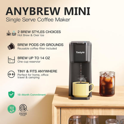 Mini Single Serve Hot and Iced Coffee Maker for K Cup and Ground | 6 To14 Oz Brew Sizes, with Recipe Book, for Home, Travel, RV, Office and Dorm, 120V, K310IC, 2.0 Version, Classic Black2
