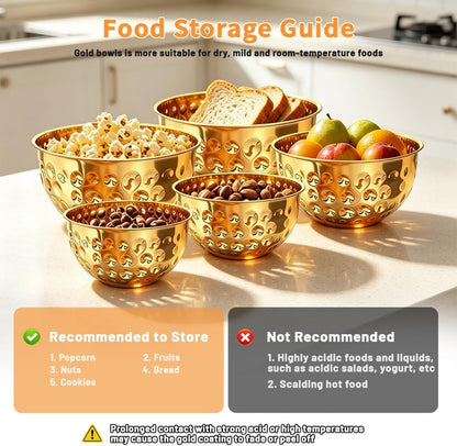 Stainless Steel Gold Mixing Bowls Set of 56
