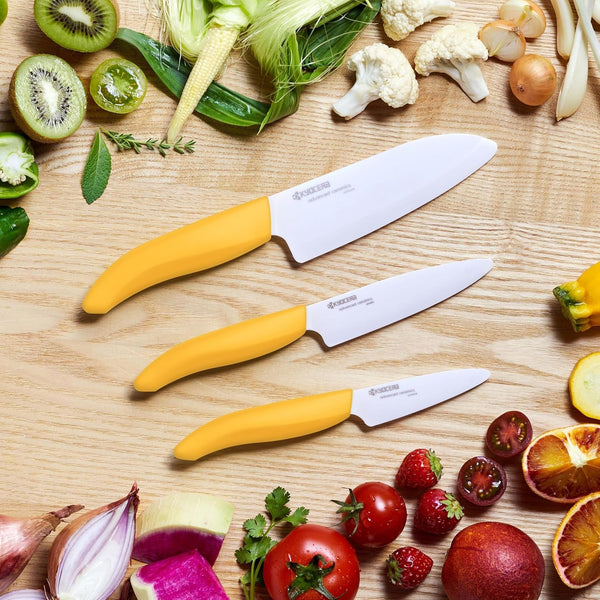 3Piece Advanced Ceramic Revolution Series Knife Set, Yellow,White4