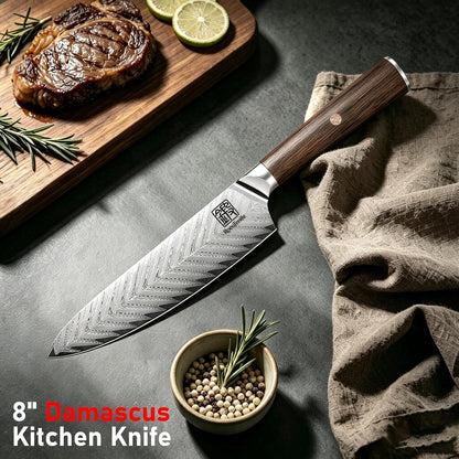 Japanese Chef Knife 8 Inch, 67 Layers Damascus Knife VG10 Steel Core, Hand Sharpened 10-12° Sharp Edge, Professional Kitchen Knife with Rosewood Handle and Gift Box for Meat & Vegetable Cutting5