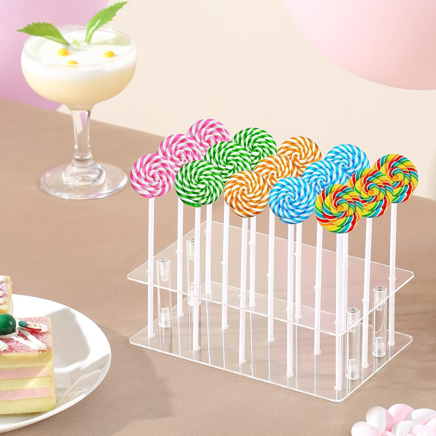 2pack-cake-pop-stand-with-sticks-kit-15-holes-acrylic-cake-pops-holder-clear-lollipop-hold-display-for-wedding-birthday-party-with-100pcs-sticks-100pcs-clear-wrappers-100pcs-gold-twist-ties
