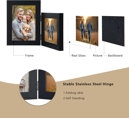 4X6 Double Hinged Picture Frame with Real Glass, PS04-BKD64