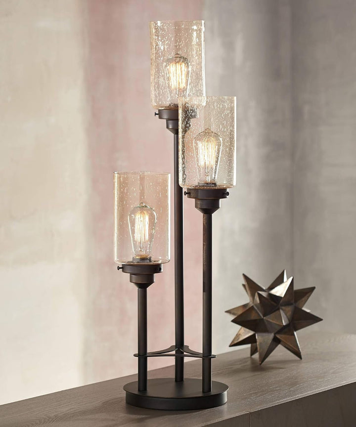 Libby 30" Large Table Lamp Edison Bulb LED Bronze Seeded Metal Glass+2