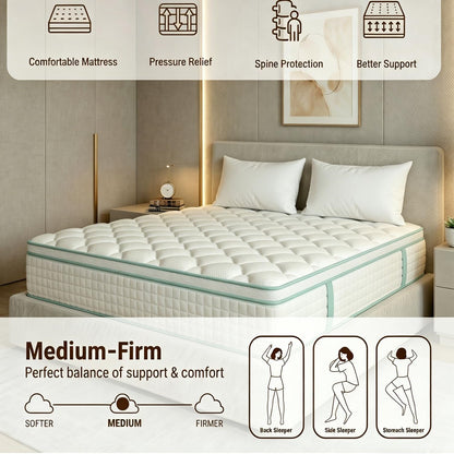 Queen Size Mattress 12 Inch, Hybrid Mattresses Medium Firm Mattress Bed in a Box, Memory Foam and Individual Pocket Springs, Fiberglass Free & Pressure Relief, Certipur-Us, 80"×60"×12"6
