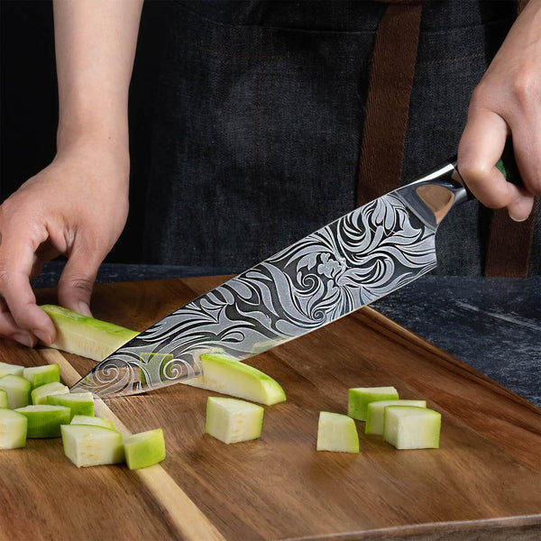 SENKEN 14-Piece "Wasabi" Japanese Kitchen Knife Set - 8-Piece Chef Knife Set with 6 Matching Serrated Steak Knives3