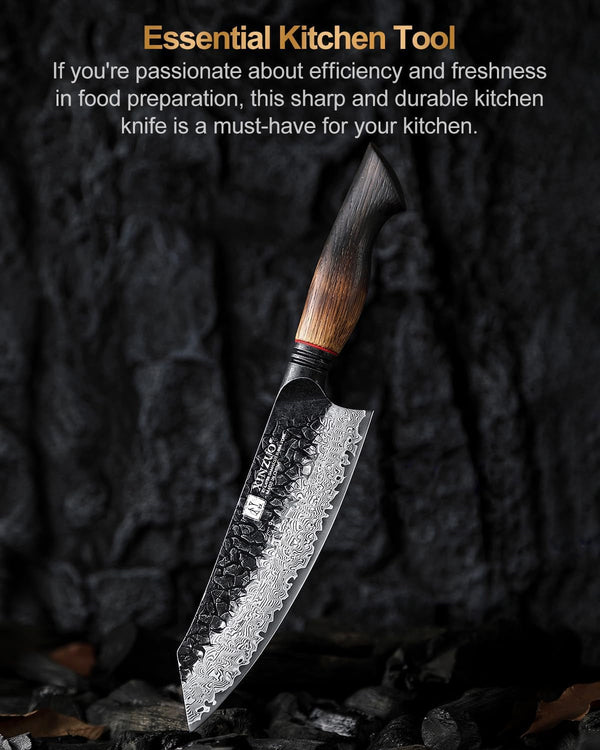 7.6 Inch Sharp Damascus Santoku Knife,Professional 67 Layers Damascus Steel Kitchen Meat Knife for Home and Kitchen,10Cr15Comov Steel Core,With White Oak + Red G10 Gasket Handle9