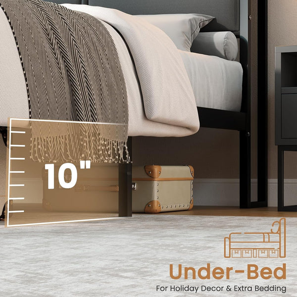 Twin Bed Frame with LED Lights and Charging Station, Dark Grey6