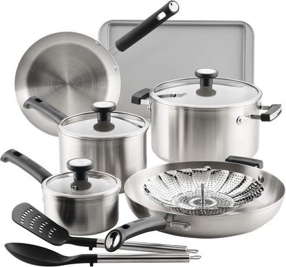 Truecook Stainless Steel Cookware Set, 12-Piece, Silver | Premium Stainless Steel Pots and Pans Set, Dishwasher Safe, Oven Safe to 350°F, Compatible with Gas, Electric, & Induction1