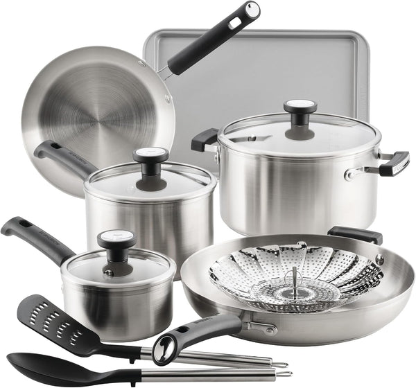 Truecook Stainless Steel Cookware Set, 12-Piece, Silver | Premium Stainless Steel Pots and Pans Set, Dishwasher Safe, Oven Safe to 350°F, Compatible with Gas, Electric, & Induction1