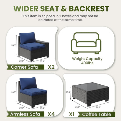 7-Piece Outdoor Patio Furniture Set, 6-Seat All-Weather PE Rattan Wicker Patio Sectional Furniture Set with Coffee Table, 450 Lb Capacity2