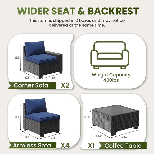 7-Piece Outdoor Patio Furniture Set, 6-Seat All-Weather PE Rattan Wicker Patio Sectional Furniture Set with Coffee Table, 450 Lb Capacity2