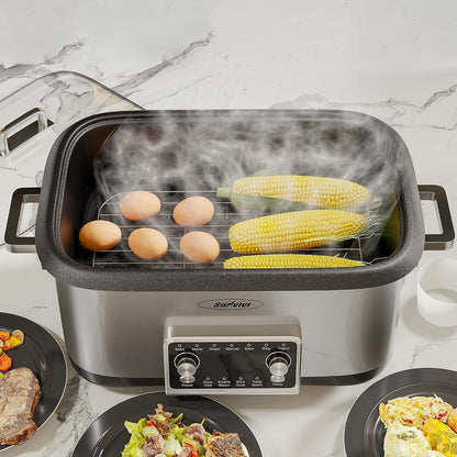 8 Quart Slow Cooker Roaster Oven, 12 in 1 Programmable Multi-Cooker with Digital Timer, Temp Control, Keep Warm, Removable Non-Stick Aluminum Pot & Dishwasher-Safe Glass Lid, Stainless Steel7