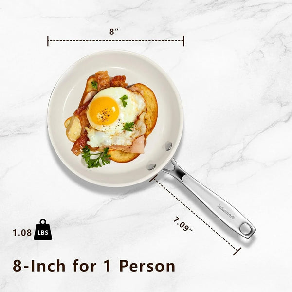 8" Nonstick Ceramic Frying Pan, Small Pan Non Toxic, White | PTFE & PFAS & PFOA Free Ceramic Coating, Dishwasher/Oven Safe, Induction Compatible, Suitable for All Stovetops9