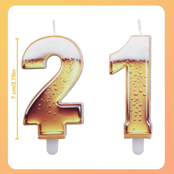 21St Birthday Cake Candles, Beer Themed Numbers Cake Candles2