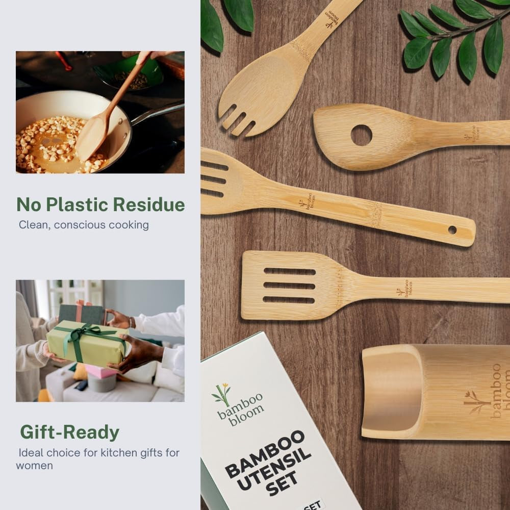 6-piece-kitchen-utensils-set-bamboo-cooking-utensils-with-comfort-grip-including-utensil-holder-bamboo-spoons-shovels-spatulas-wooden-utensil-set-for-non-stick-pans-kitchen-essentials