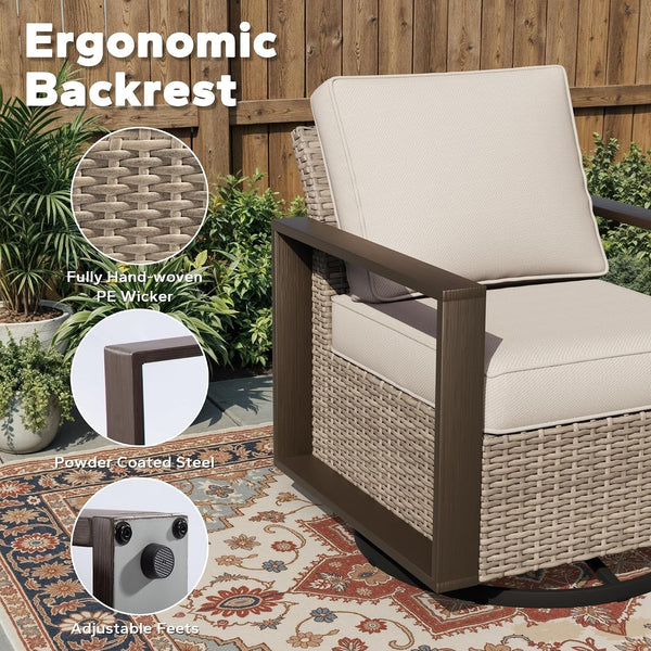 Outdoor Patio Swivel Rocker Chairs Set, 4 Pieces Wicker Rattan Chairs with Metal Wide Armrest, Thick Cushions and Deep Seating for Garden, Backyard, Porch, Deck3