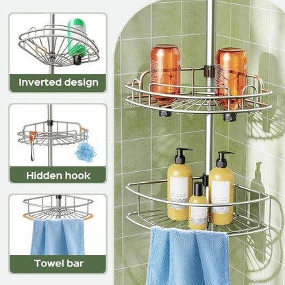 Corner Shower Caddy Tension Pole 4 Tier Rustproof Shampoo Organizer5