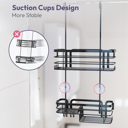 Shower Caddy Hanging Organizer - over the Door Shower Caddy with Soap Holder, 11 Hooks, 2 Installation Ways, Stainless Steel Rustproof Bathroom Organizer, Black4