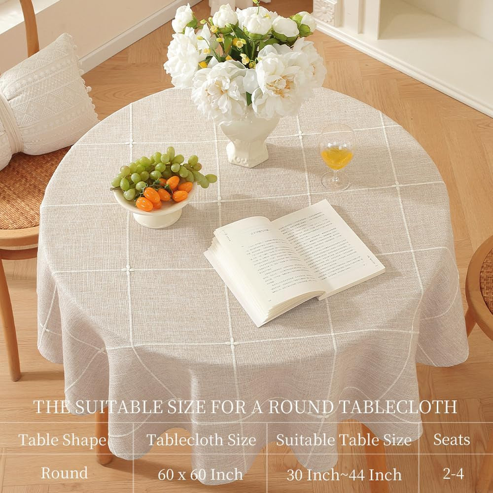 linen-table-cloth-round-60-inch-plaid-browm-linen-tablecloth-round