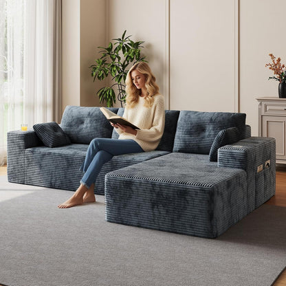 109" Boneless Couches for Living Room, Modular Sectional Sofa with Oversized Chaise, L-Shape Cloud Couch with Deep Seat (Dark Gray, Right Facing Chaise)1