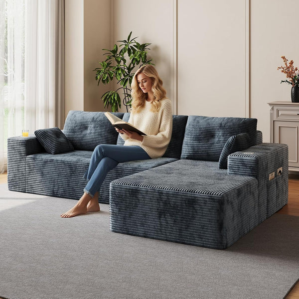 109" Boneless Couches for Living Room, Modular Sectional Sofa with Oversized Chaise, L-Shape Cloud Couch with Deep Seat (Dark Gray, Right Facing Chaise)1