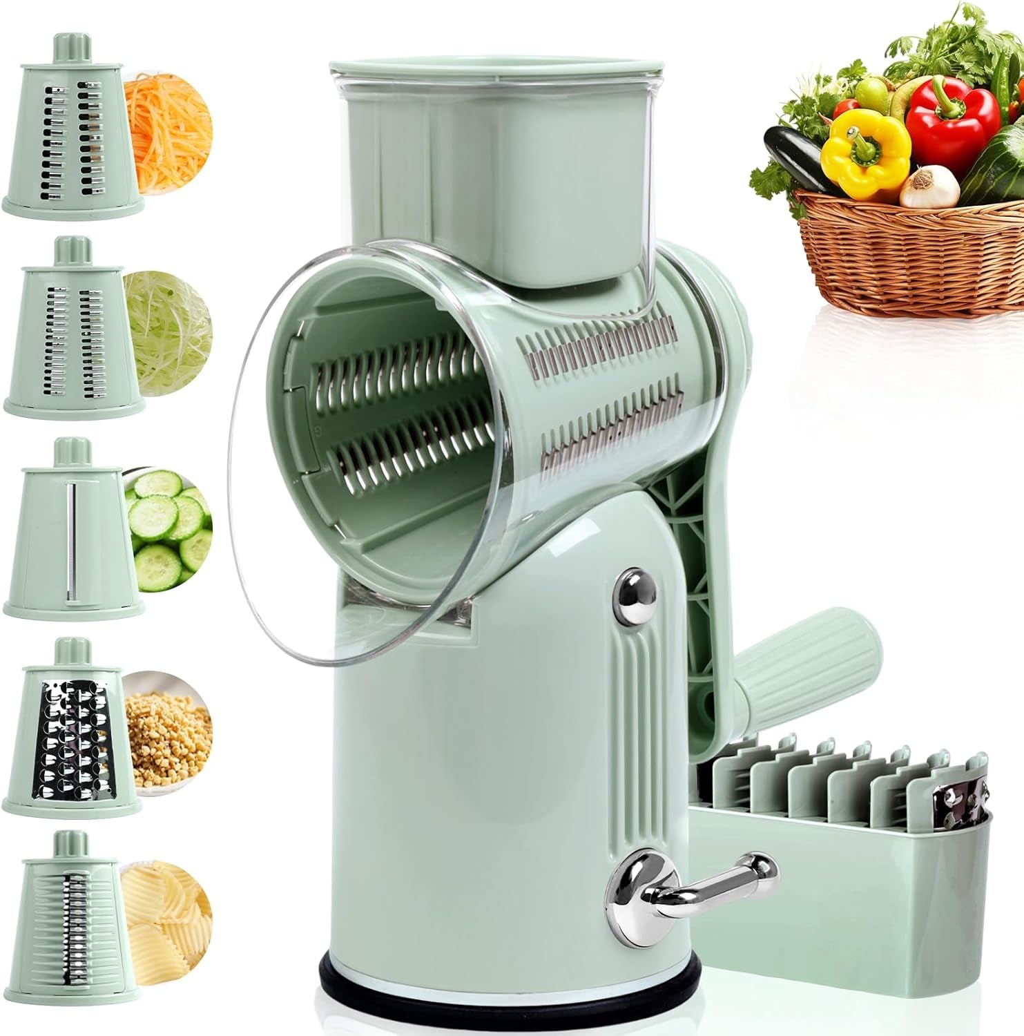 rotary-cheese-grater-with-handle-5-replaceable-bladesgreen