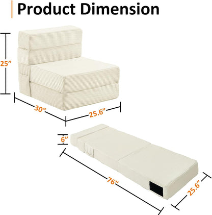Single Size Folding Sofa Bed - 4 in 1 Convertible Sleeper Chair - High Density Memory Foam Futon Couch - Foldable Bed for Living Room Bedroom (Beige)2