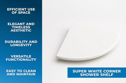 9 Inch Super White Engineered Marble Corner Shower Shelf Bathroom Caddy, Wall Mounted Shower Shelf, Classic Flatback Design (1)5