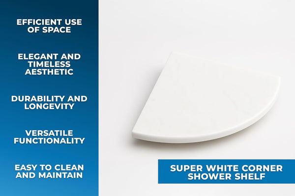 9 Inch Super White Engineered Marble Corner Shower Shelf Bathroom Caddy, Wall Mounted Shower Shelf, Classic Flatback Design (1)5