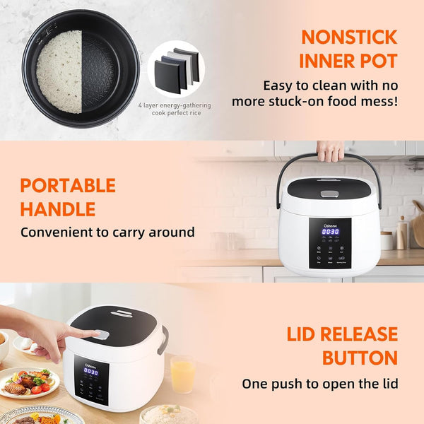 Rice Cooker Small,6-Cup Uncooked/12-Cup Cooked,6-In-1 Multi Cooker | Portable Non-Stick Rice Maker with Steamer Basket,12 Hours Timer Delay & Keep Warm Function for Soups,Stews,Oatmeal7