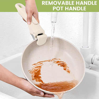 Removable Pot Handle with Anti-Hot Bowl Dish Clip, Universal Detachable Pan Handles Replacement Fits Most Vertical Edge Cookware, Avoid Scalding Kitchenware Set (Color:Cream White)7