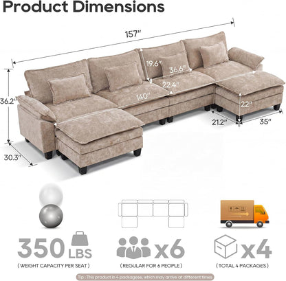 Oversized Modular Sectional Sofa，Khaki：157" U Shaped2