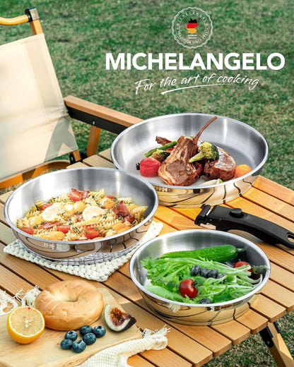 Stainless Steel Frying Pan Set, Cooking Pans with Removable Handle, Triply Base Stainless Steel Pan Set, Induction Compatible Skillet- 8" & 9.5" & 11"9