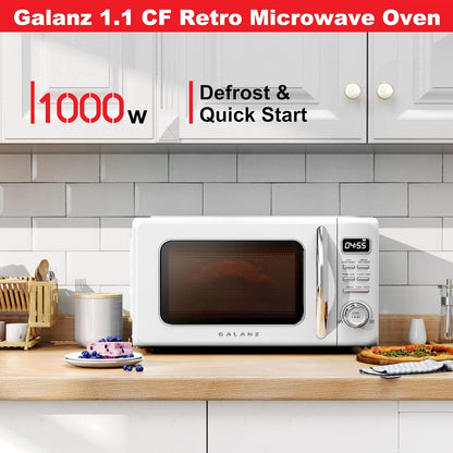 GLCMKZ11WER10 Retro Countertop Microwave Oven with Auto Cook & Reheat, Defrost, Quick Start Functions, Easy Clean with Glass Turntable, Pull Handle 1.1 Cu. Ft, White4