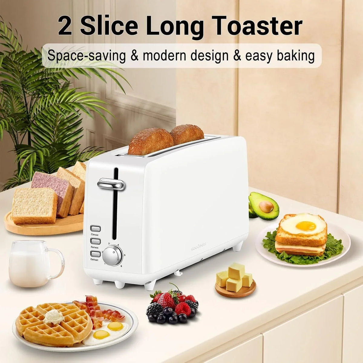 stainless-steel-toaster-2-slice-slim-10-single-long-slot-white-6-shade-settings-extra-wide-slot-fits-bagels-artisan-bread-defrost-cancel-function-removable-crumb-tray