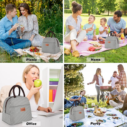 Lunch Bag for Women Men Adult Lunch Box (Black White Stripes), M6
